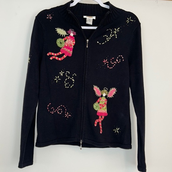 VTG Talbots Black Cotton Christmas Sweater sz.M - Picture 1 of 9